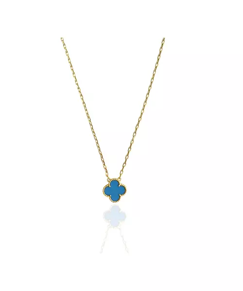 Necklace with 1 blue flower - Stainless Steel Gold Plated