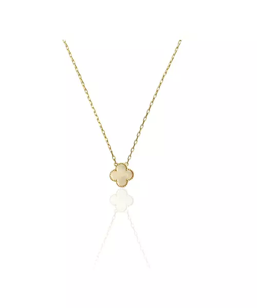 Necklace with 1 white flower - Stainless Steel Gold Plated