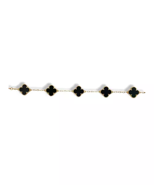 Bracelet with 5 black flowers - Stainless Steel Gold Plated