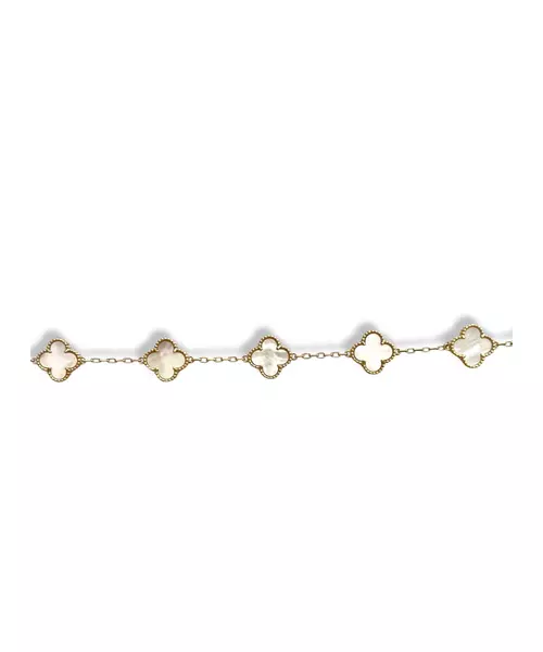 Bracelet with 5 white flowers - Stainless Steel Gold Plated