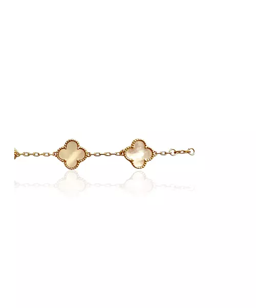 Bracelet with 5 white flowers - Stainless Steel Gold Plated