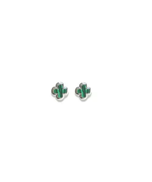 Flower Earrings with Malachite - Silver 925