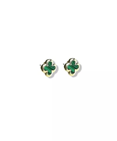 Flower Earrings with Malachite - Silver 925 Gold Plated