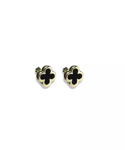 Flower Earrings with Black Onyx - Silver 925 Gold Plated