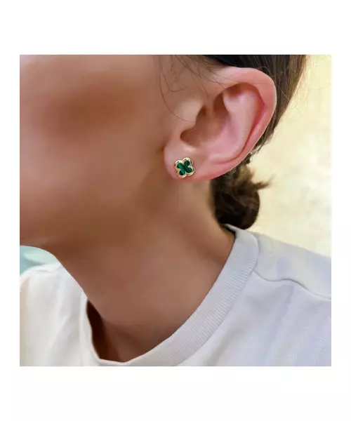 Flower Earrings with Malachite - Silver 925