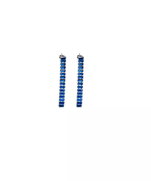 Long Evening Earrings with Blue Zircons Stainless Steel