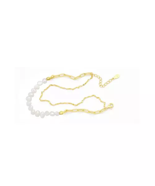 Bracelet double chain with pearl - Silver 925 Gold Plated