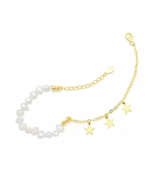 Bracelet with pearl and stars - Silver 925 Gold Plated