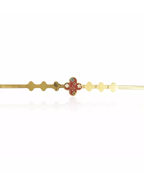 Bracelet Flower Red - Stainless Steel Gold Plated