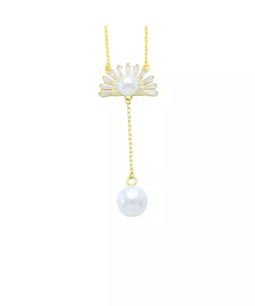 Necklace with pearl & zircons - Silver 925 Gold Plated