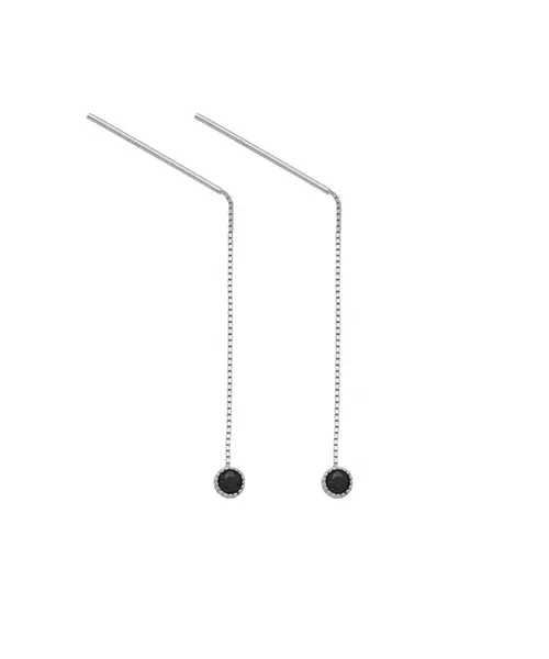 Earrings Black Zircon Thread - Silver 925