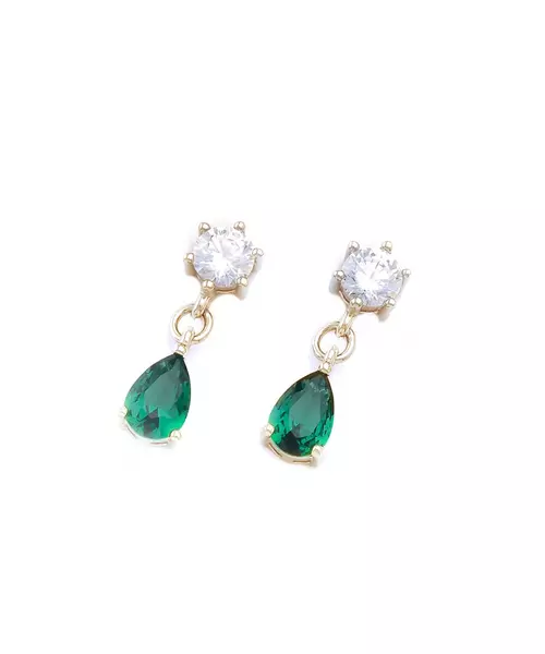 Green Drop Earrings - Silver 925 Gold Plated