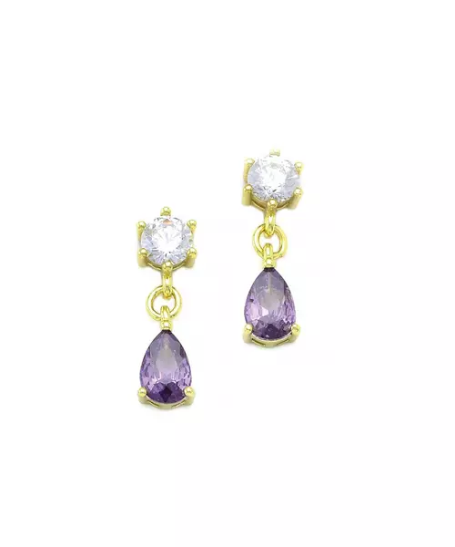 Purple Drop Earrings - Silver 925 Gold Plated