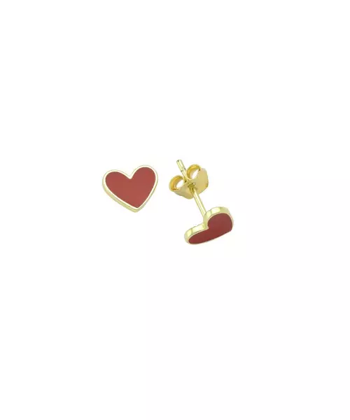 Mini Red Heart Earrings - Silver 925 Gold Plated