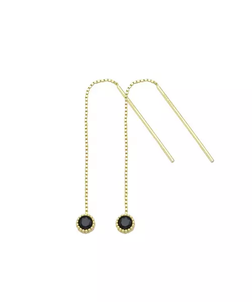 Earrings Black Zircon Thread - Silver 925 Gold Plated