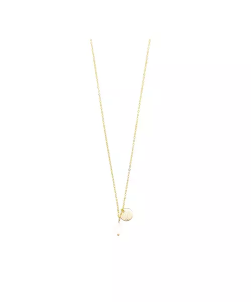 Pearl Necklace and Letter Coin - Silver 925 Gold