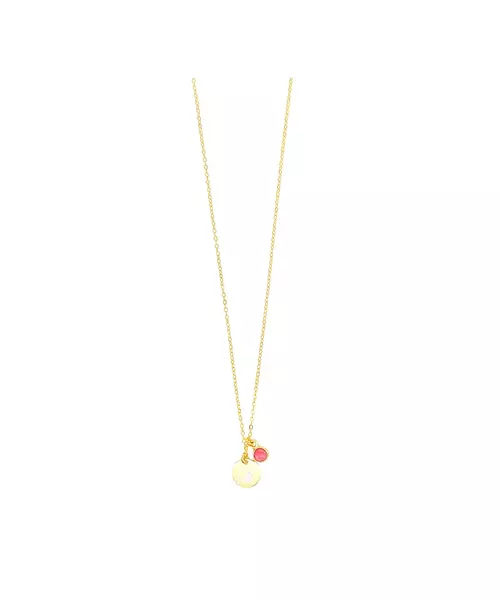 Necklace: Red Zircon & Letter Coin - Silver 925