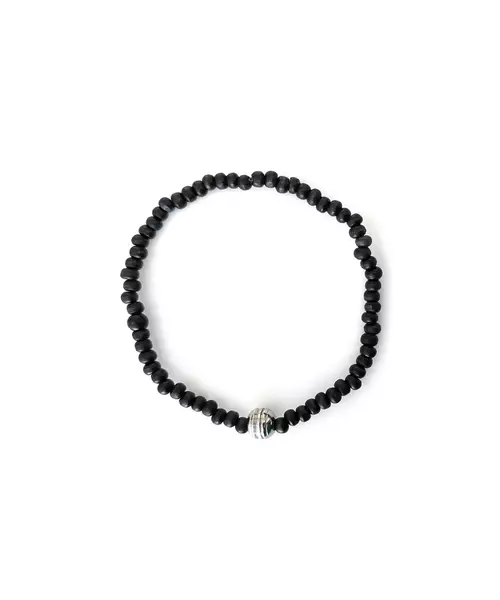 Bracelet: Unisex Black Beads and Silver Charm