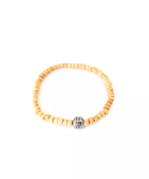 Bracelet: Men Beige Beads and Silver Charm