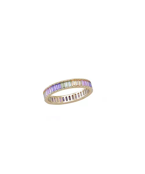 Ring with Baguette Multicolored Zircons -  Silver 925 Gold Plated