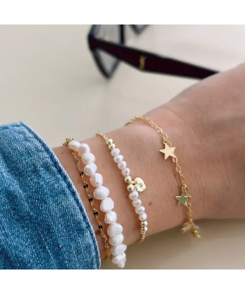 Bracelet with pearl and stars - Silver 925 Gold Plated