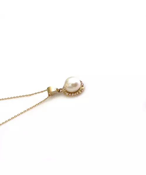 9ct Gold Necklace Pearl and zircons