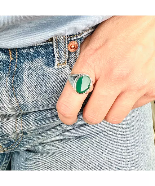 Green Agate Ring - Silver 925