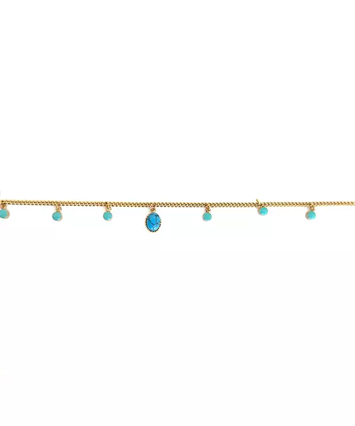 Anklet with Turquoise stones - Stainless Steel Gold