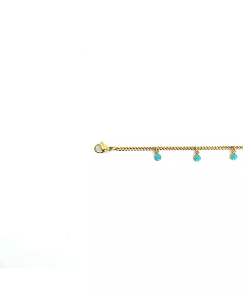 Anklet with Turquoise stones - Stainless Steel Gold