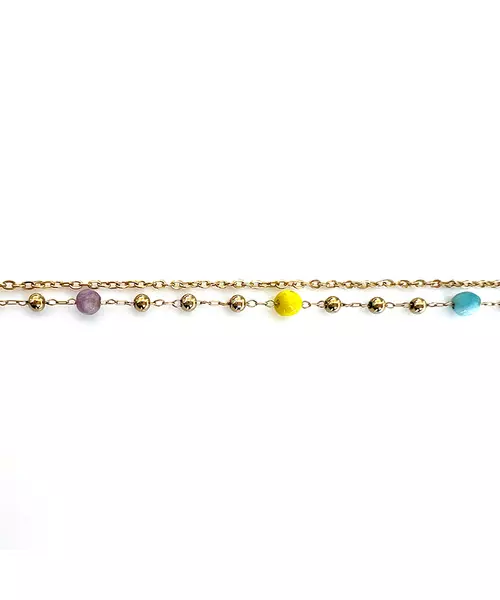 Anklet with Multicolored stones - Stainless Steel Gold