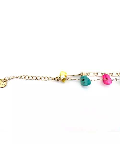 Anklet with Multicolor stones - Stainless Steel Gold