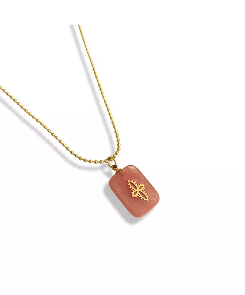 Necklace with Rhodonite - Stainless Steel Gold Plated