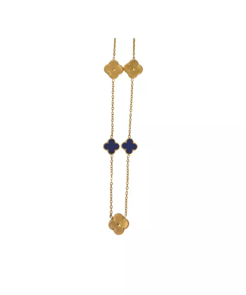 Necklace flower with Lapis - Stainless Steel Gold