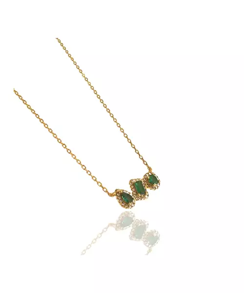 Necklace with Green Zircons - Silver 925 Gold Plated