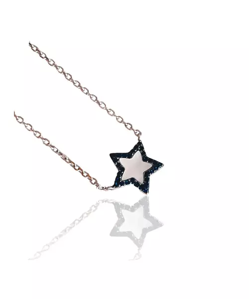 Necklace Star with pearl and blue zircons - Silver 925