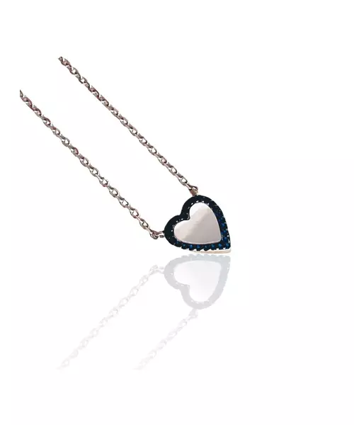 Necklace Heart with pearl and blue zircons - Silver 925