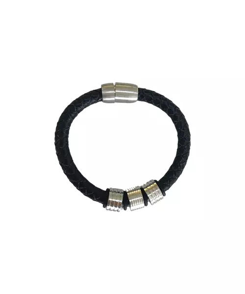 Men's Bracelet Leather - Stainless Steel