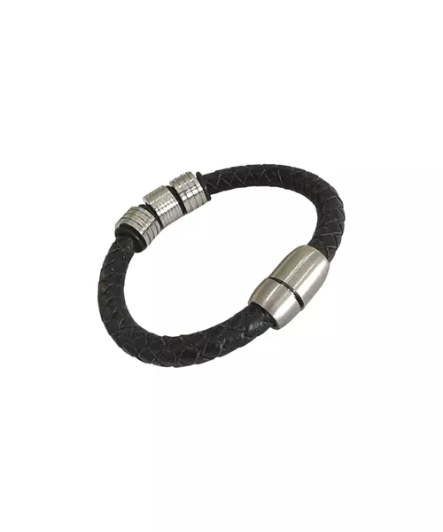 Men's Bracelet Leather - Stainless Steel