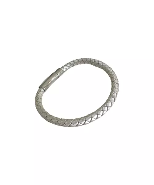 Men's Bracelet Grey Leather - Stainless Steel