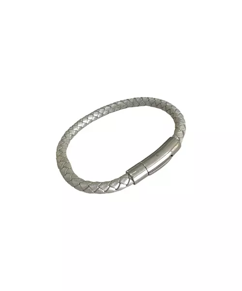 Men's Bracelet Grey Leather - Stainless Steel