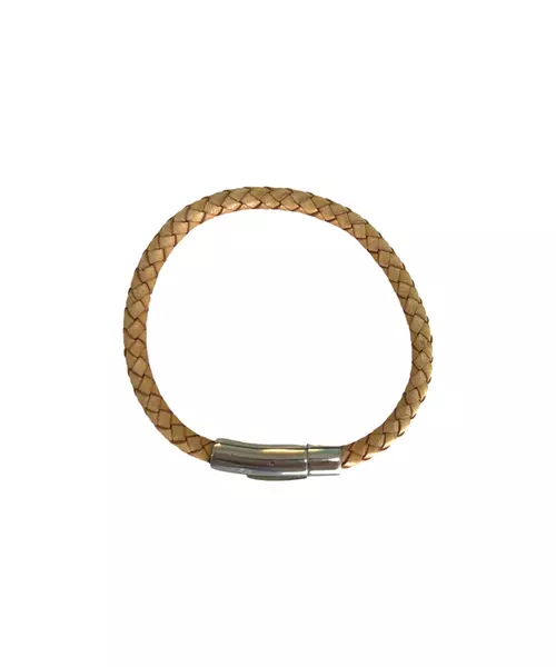 Men's Bracelet Beige Leather - Stainless Steel