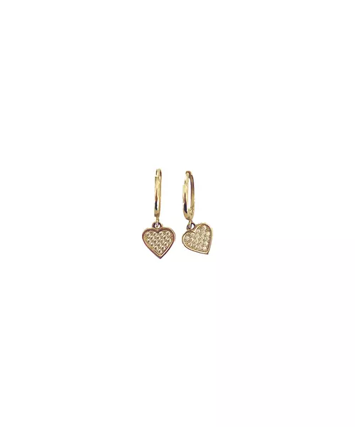 9ct Gold Hoops - hearts with zircons