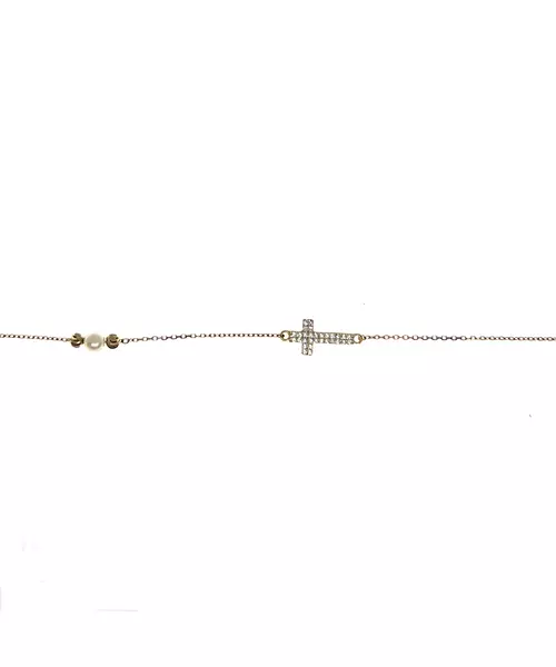 9ct Gold Bracelet - Cross and pearl