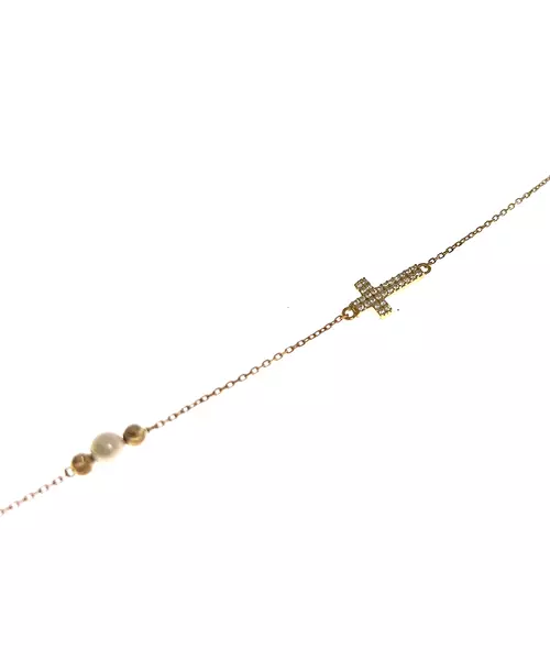 9ct Gold Bracelet - Cross and pearl