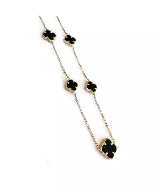 9ct Gold Necklace with 5 flowers Onyx