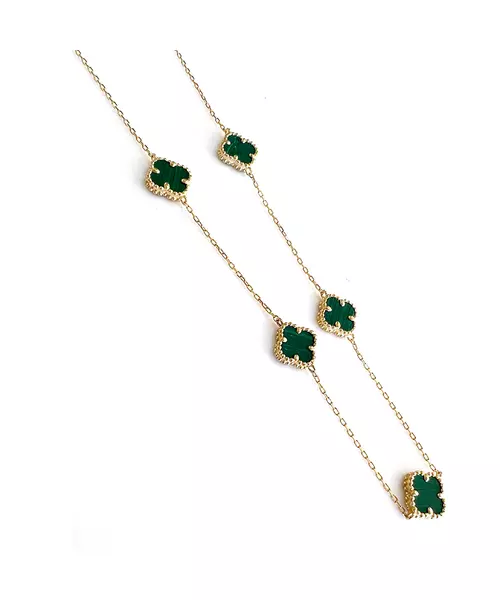 9ct Gold Necklace with 5 flowers Malachite