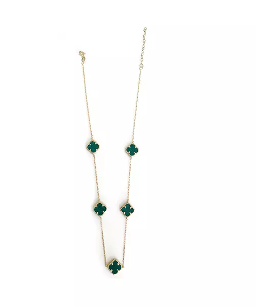 9ct Gold Necklace with 5 flowers Malachite