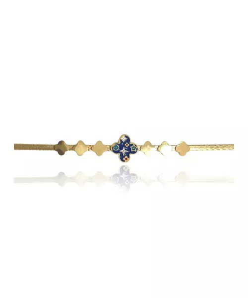 Bracelet Flower Blue - Stainless Steel Gold Plated