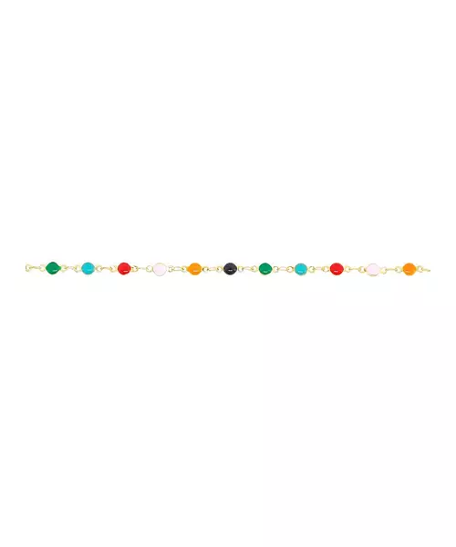 Anklet, Multicolor Round - Stainless Steel Gold