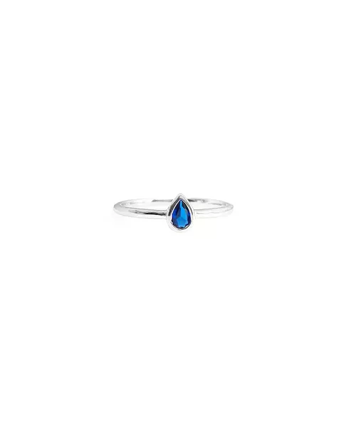 Tiny Blue Drop Ring - Silver 925